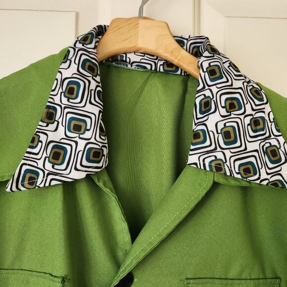 70's Green Leisure Suit Costume Disco Shirt Pants Set Cosplay Comic Con Party - Picture 6 of 13